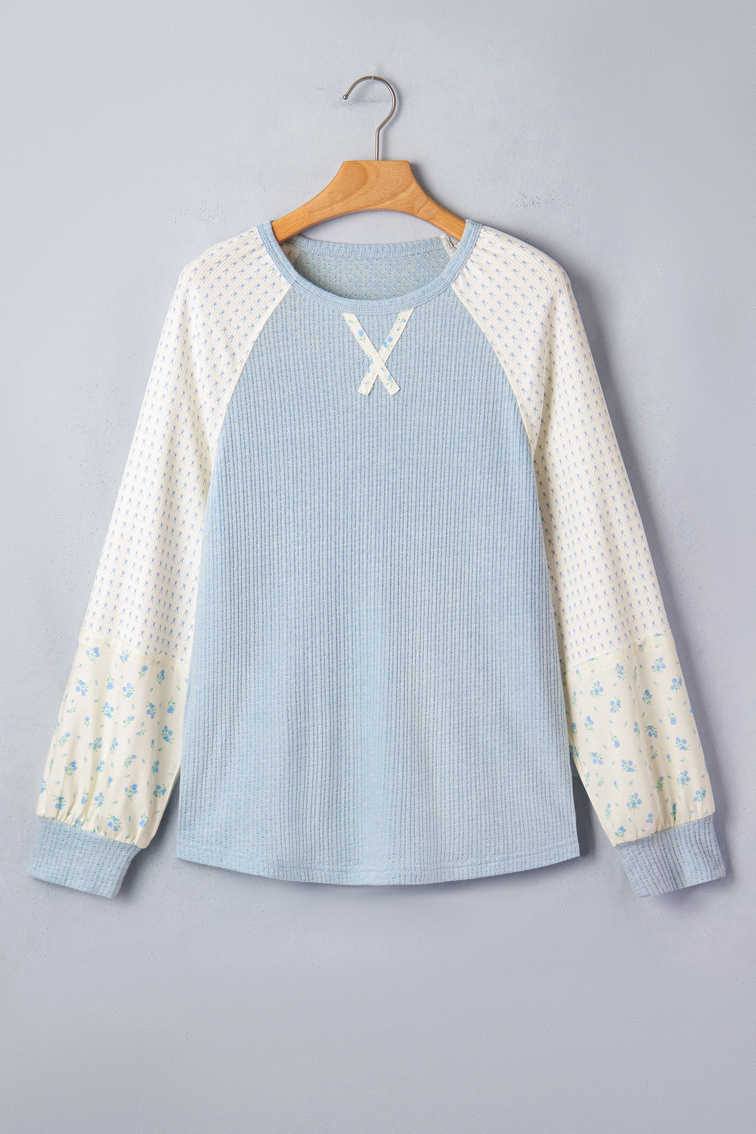 Floral Patchwork Textured Knit Long Sleeve Top