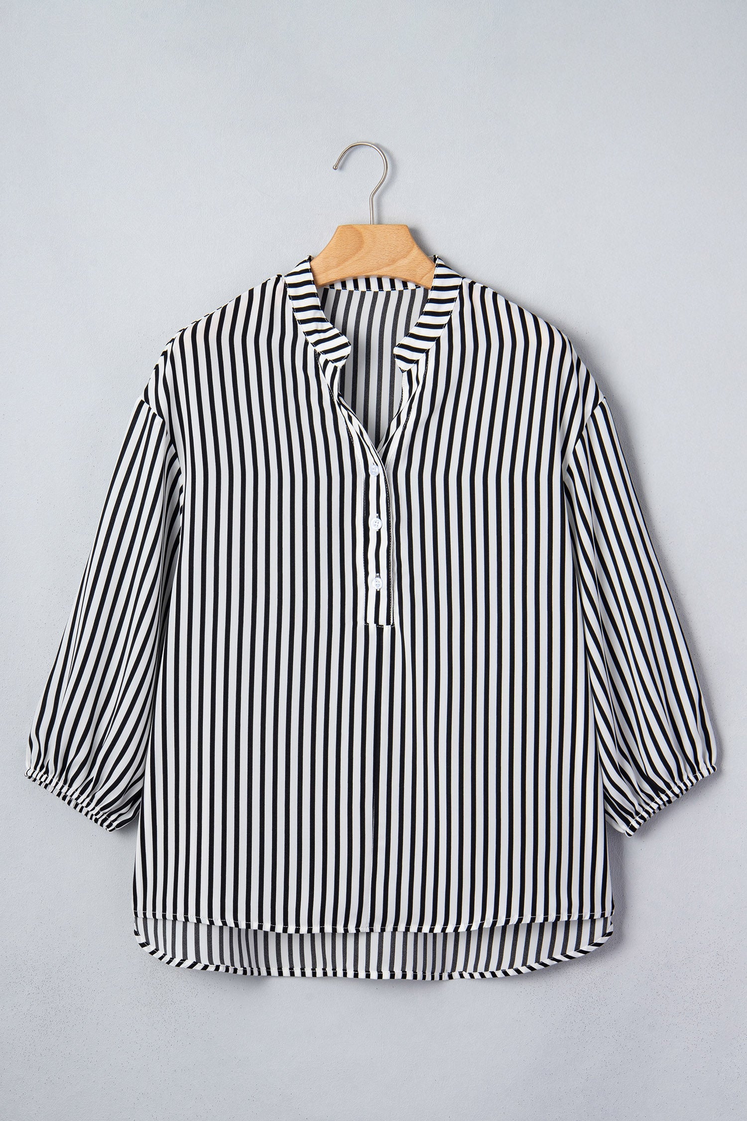 Stripe 3/4 Sleeve V-Neck Button Up Shirt