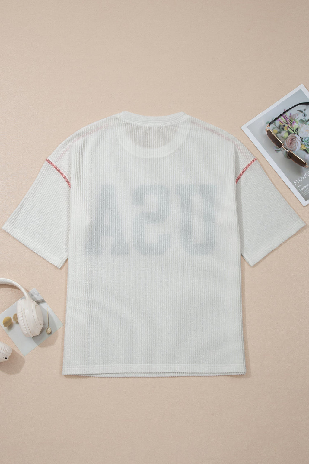 USA Corded Knit Short Sleeve Graphic Top