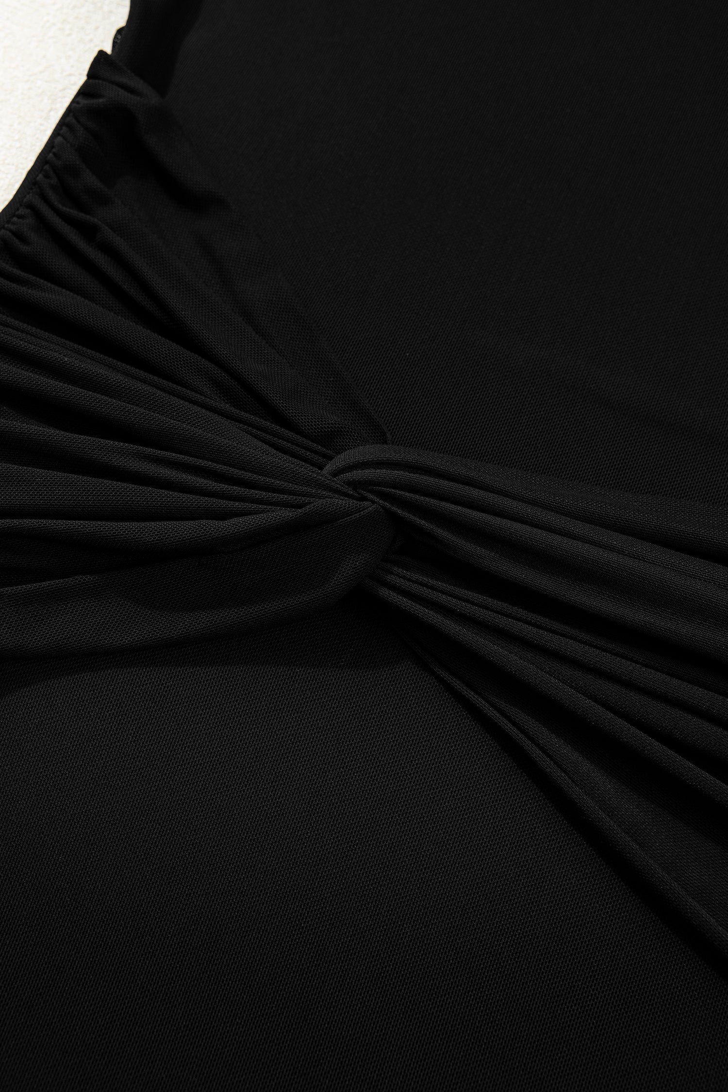 Solid Mesh Knotted Waist Side Slit Midi Dress