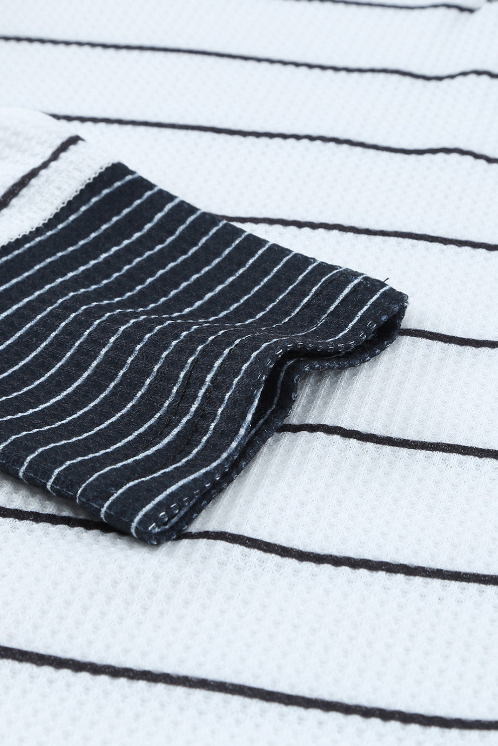 Stripe Waffle Knit Buttoned Henley Top