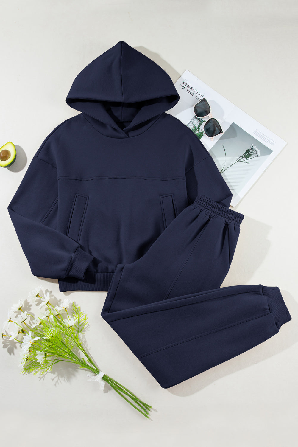 Solid Reverse Seams Hoodie and Joggers Set