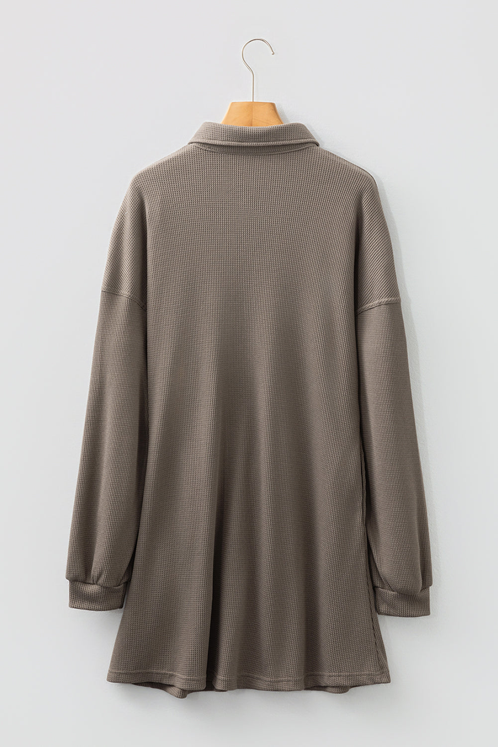 Waffle Knit Pleated Drop Shoulder Shirt Dress