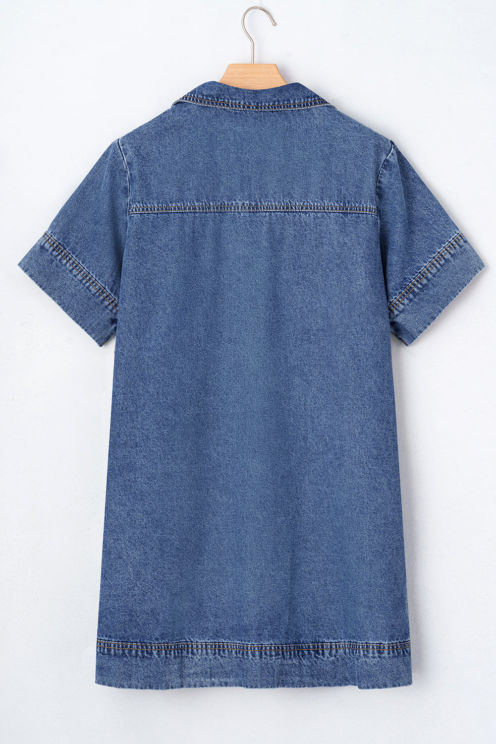 Solid Denim Collared Patch Pocket Mini Dress