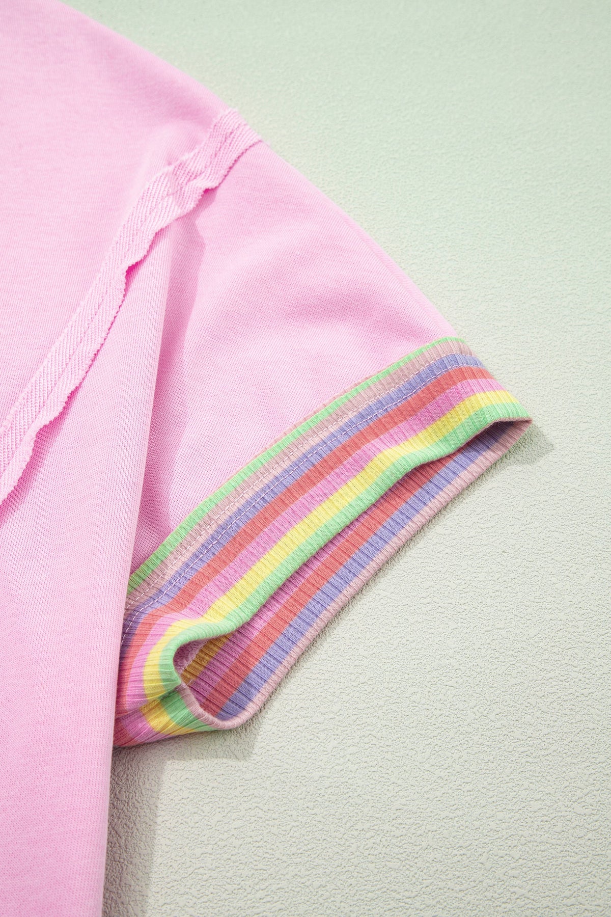Rainbow Stripe Ribbed Patchwork Oversize Polo Tee