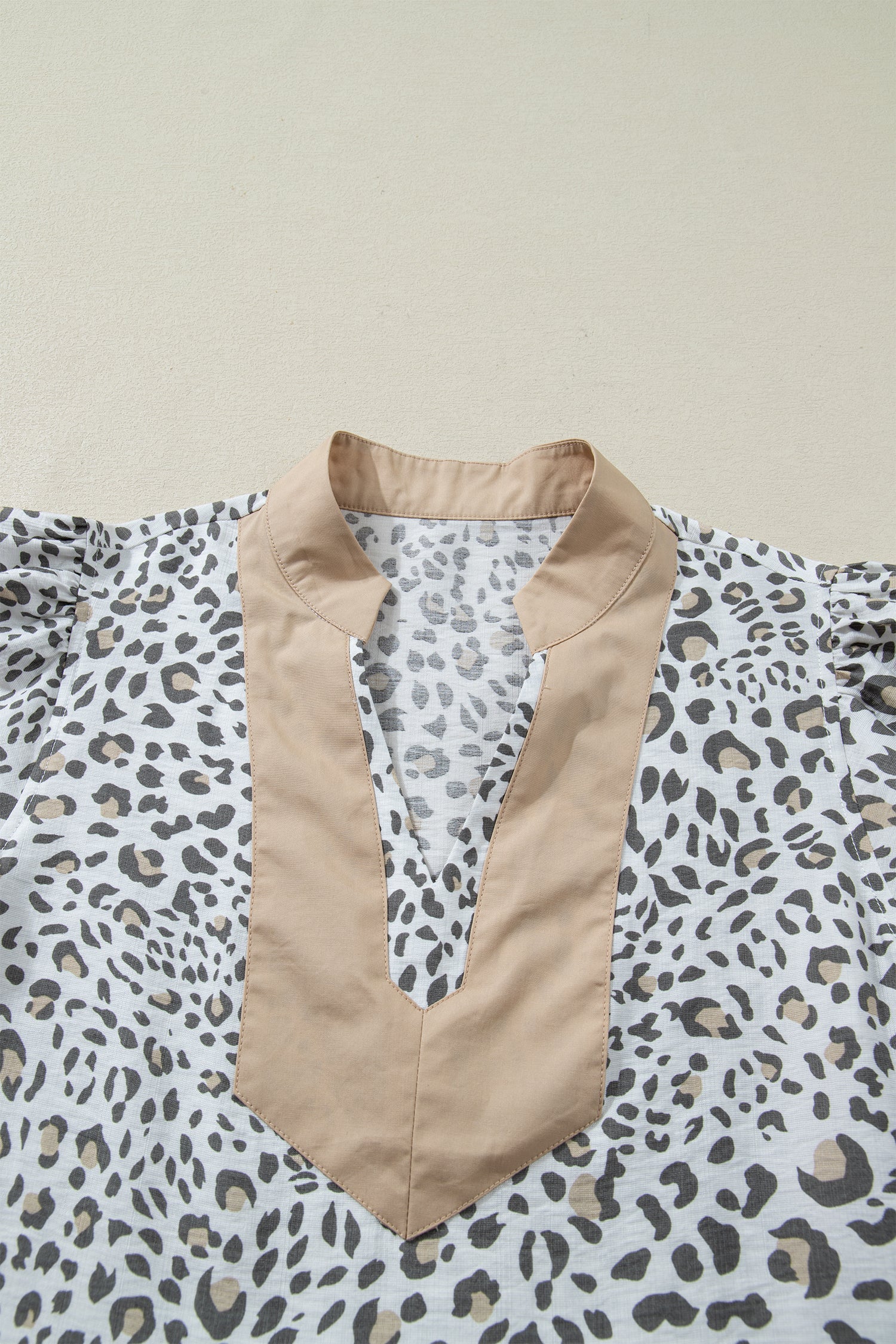 Leopard Colorblock Patchwork V-Neck Cap Sleeve Blouse