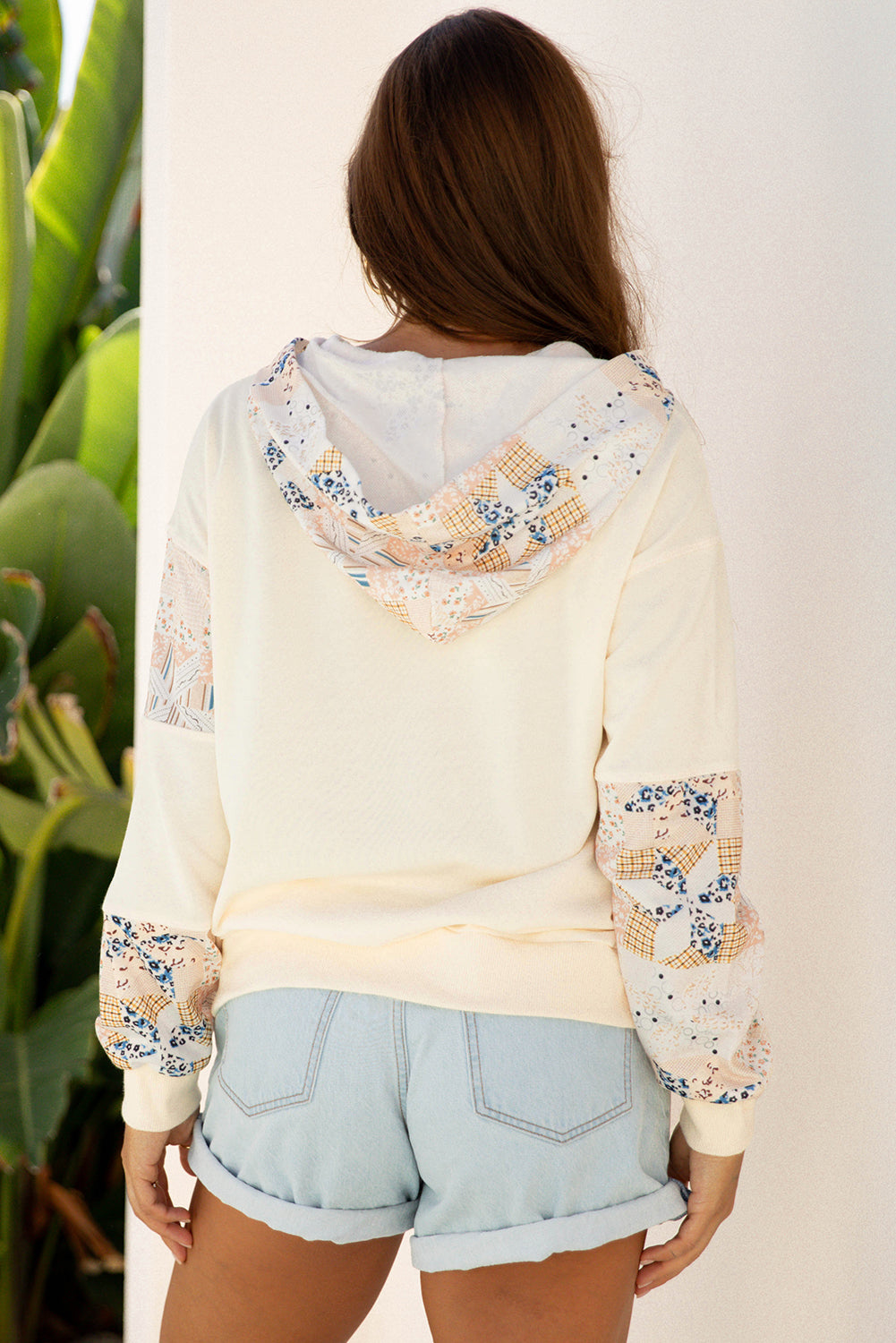 Western Geometric Patchwork Kangaroo Pocket Hoodie