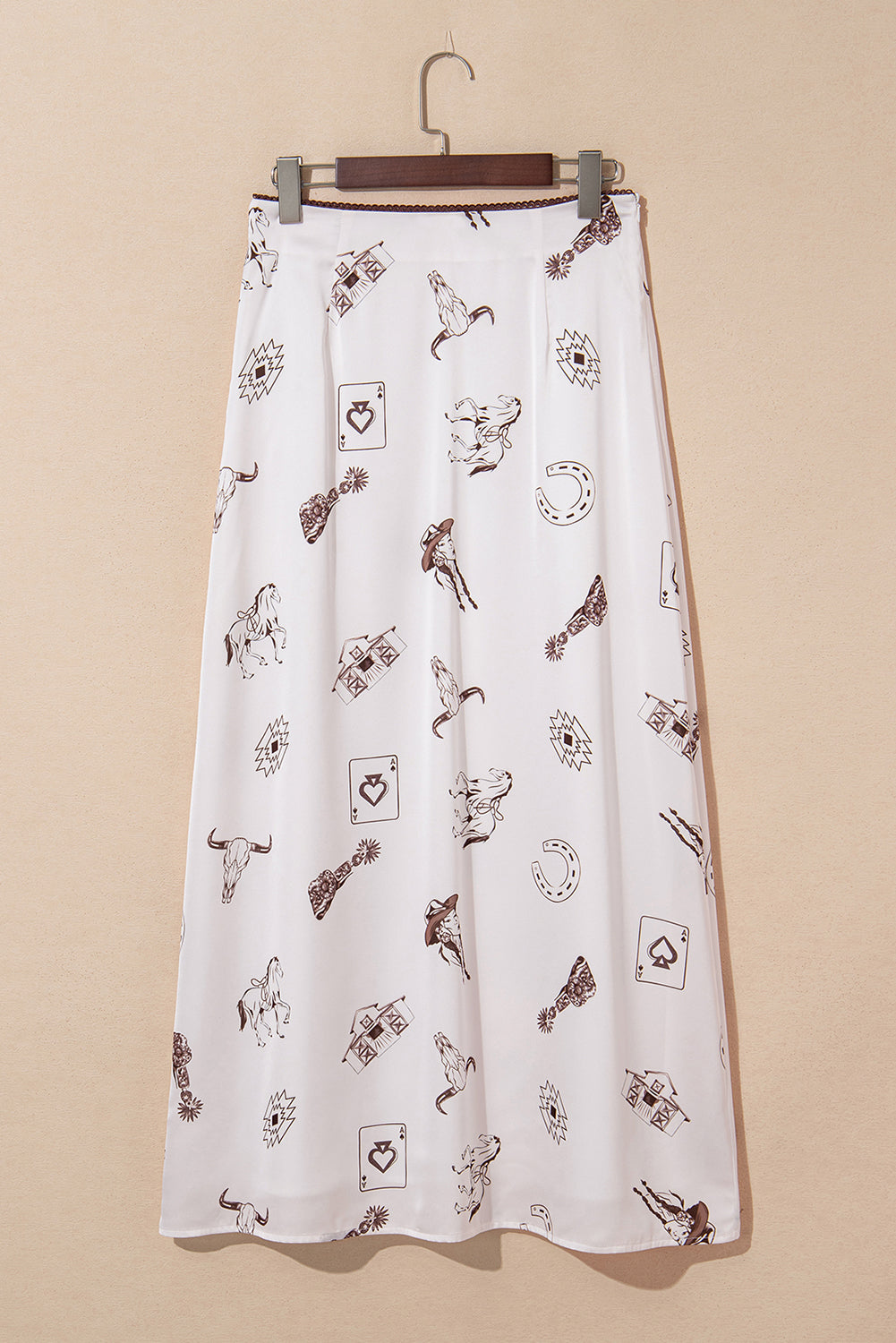 Western Lace Trim High Waist Maxi Skirt