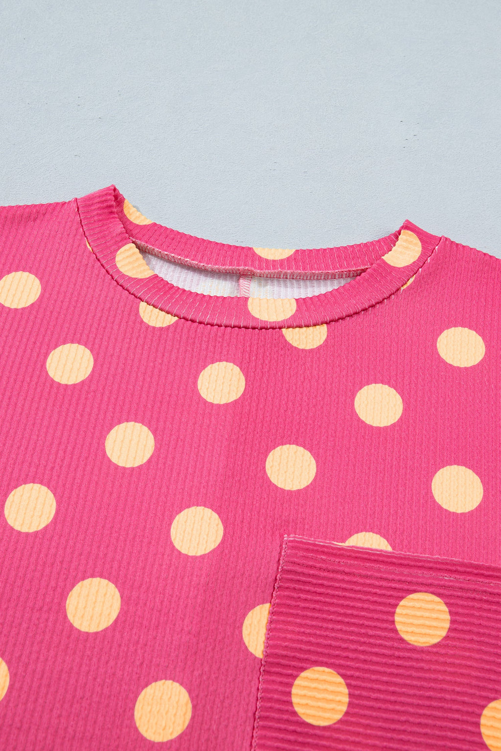 Polka Dot Patch Pocket Drop Shoulder Textured Top