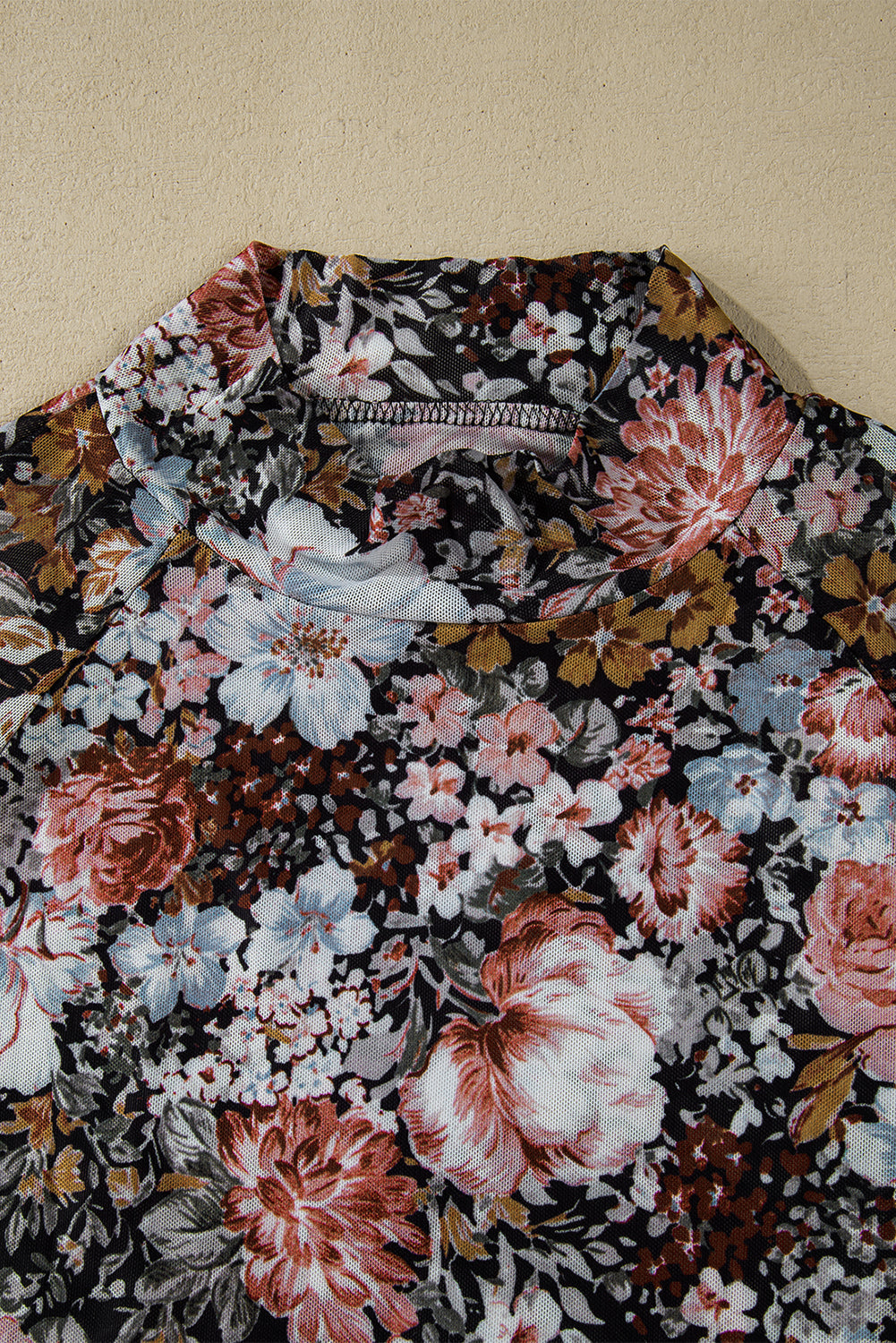 Floral Mesh Long Sleeve Mock Neck Top