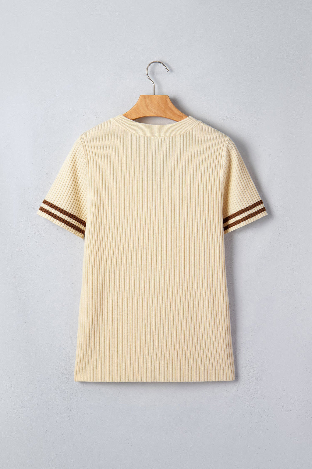 Stripe Contrast Short Sleeve Ribbed V-Neck Sweater