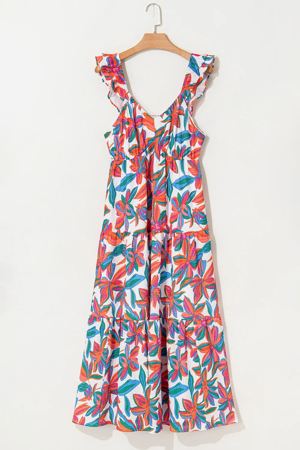 Floral Boho Ruffle Strap V-Neck Maxi Dress