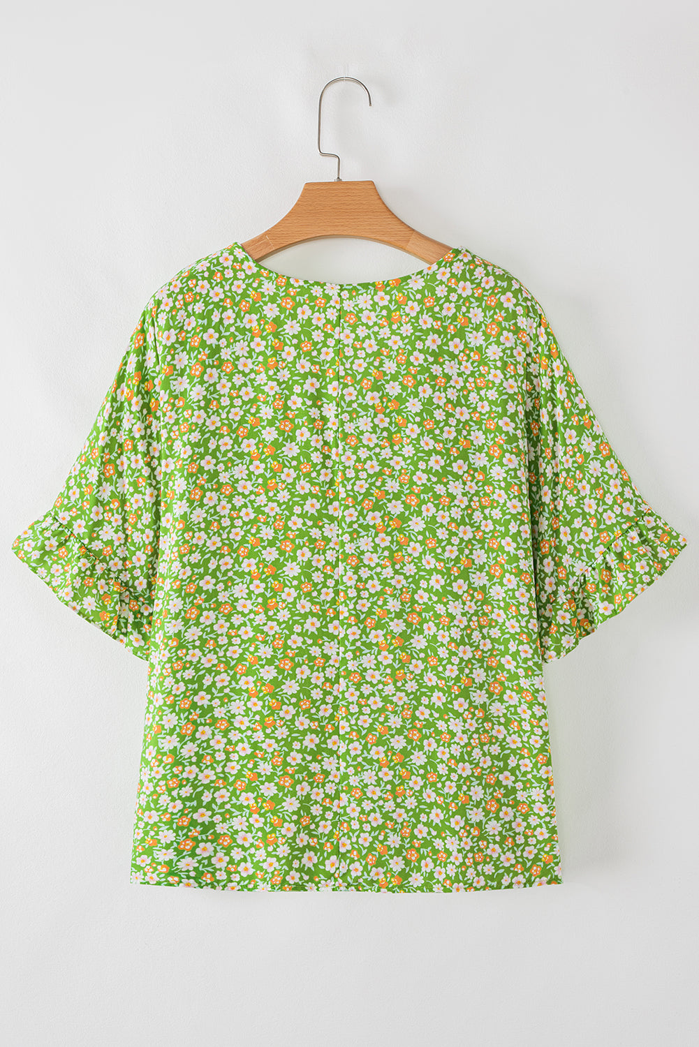 Floral Ruffle Sleeve V-Neck Blouse