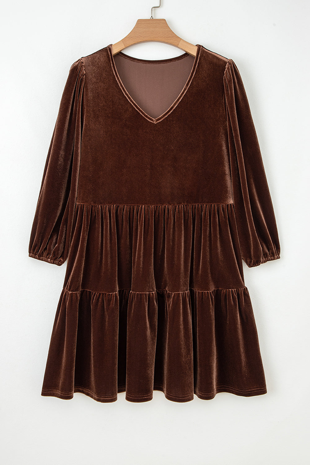 Velvet V-Neck Long Sleeve Tiered Mini Dress