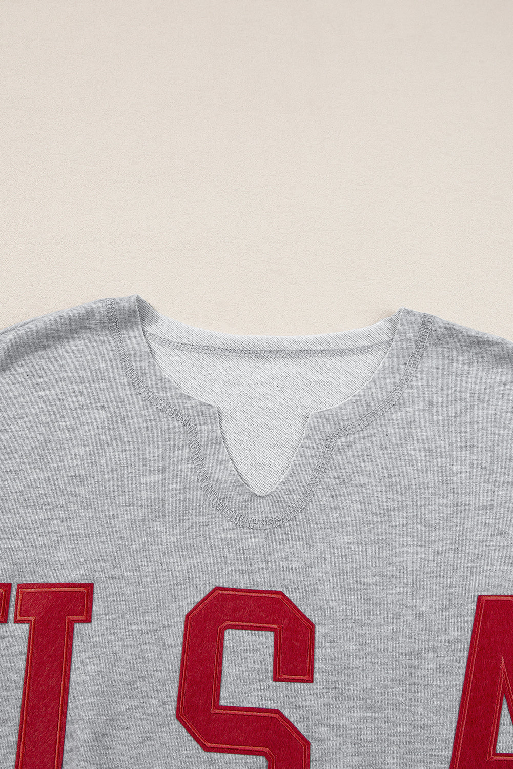 USA Patch Lettering Notch Neck Short Sleeve Tee
