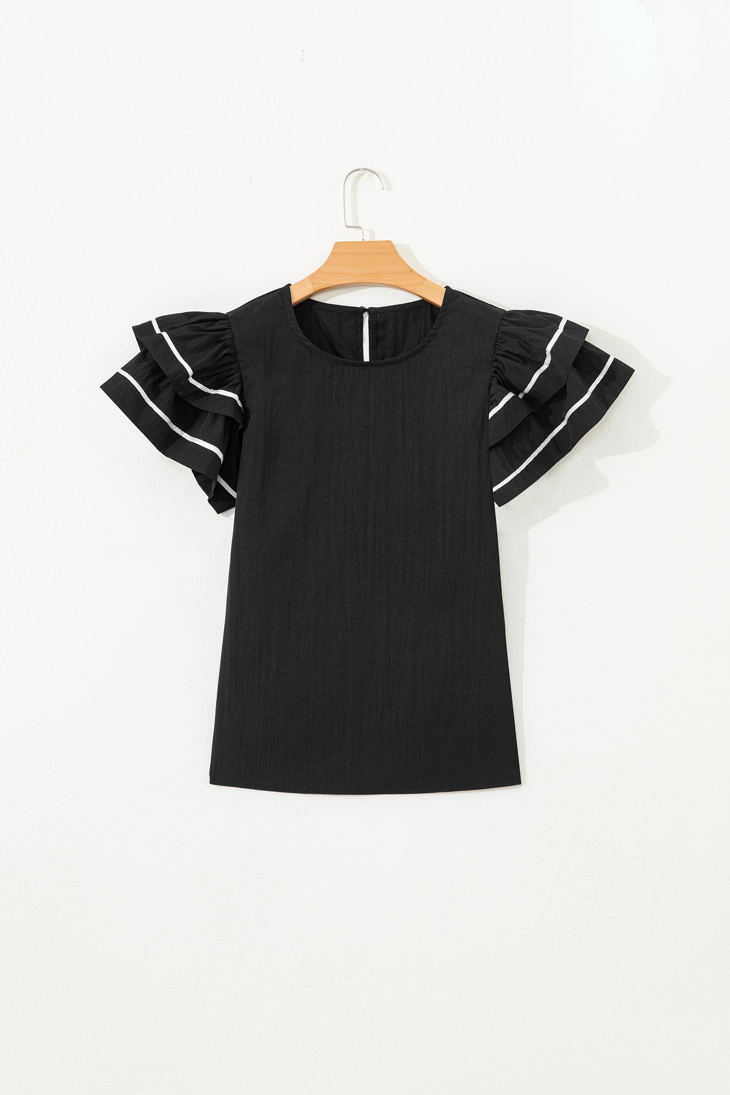 Contrast Trim Ruffle Short Sleeve Blouse