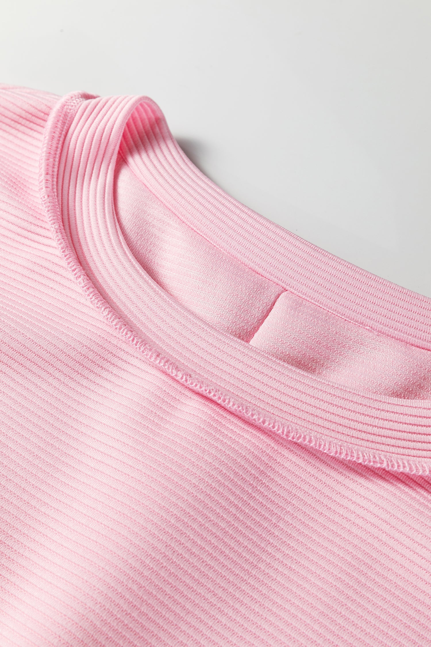 Solid Ribbed Exposed Seam Long Sleeve Top