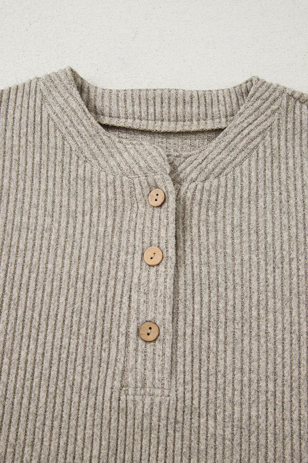 Solid Ribbed Knit Drop Shoulder Henley Top