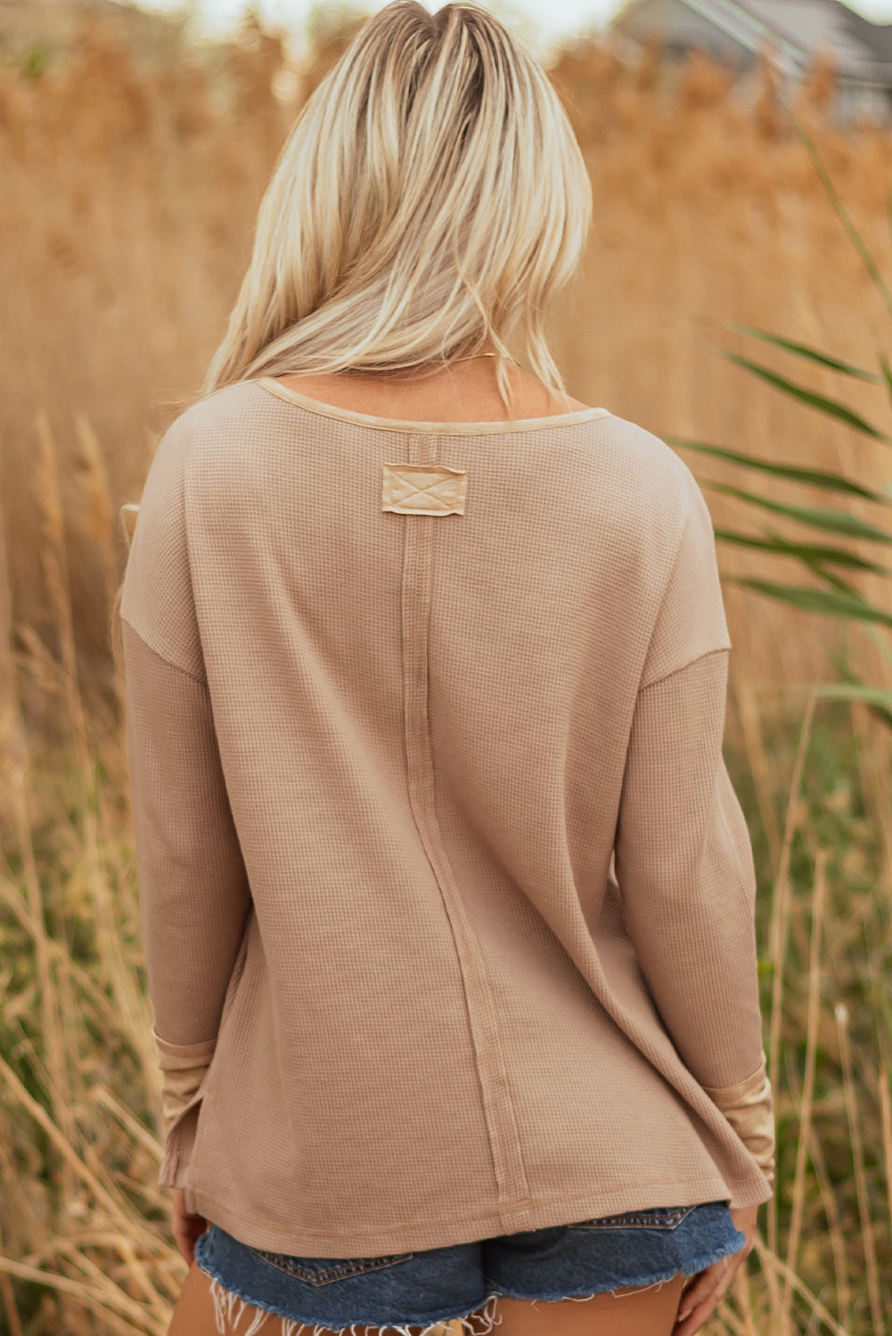 Colorblock Waffle Textured Henley Top