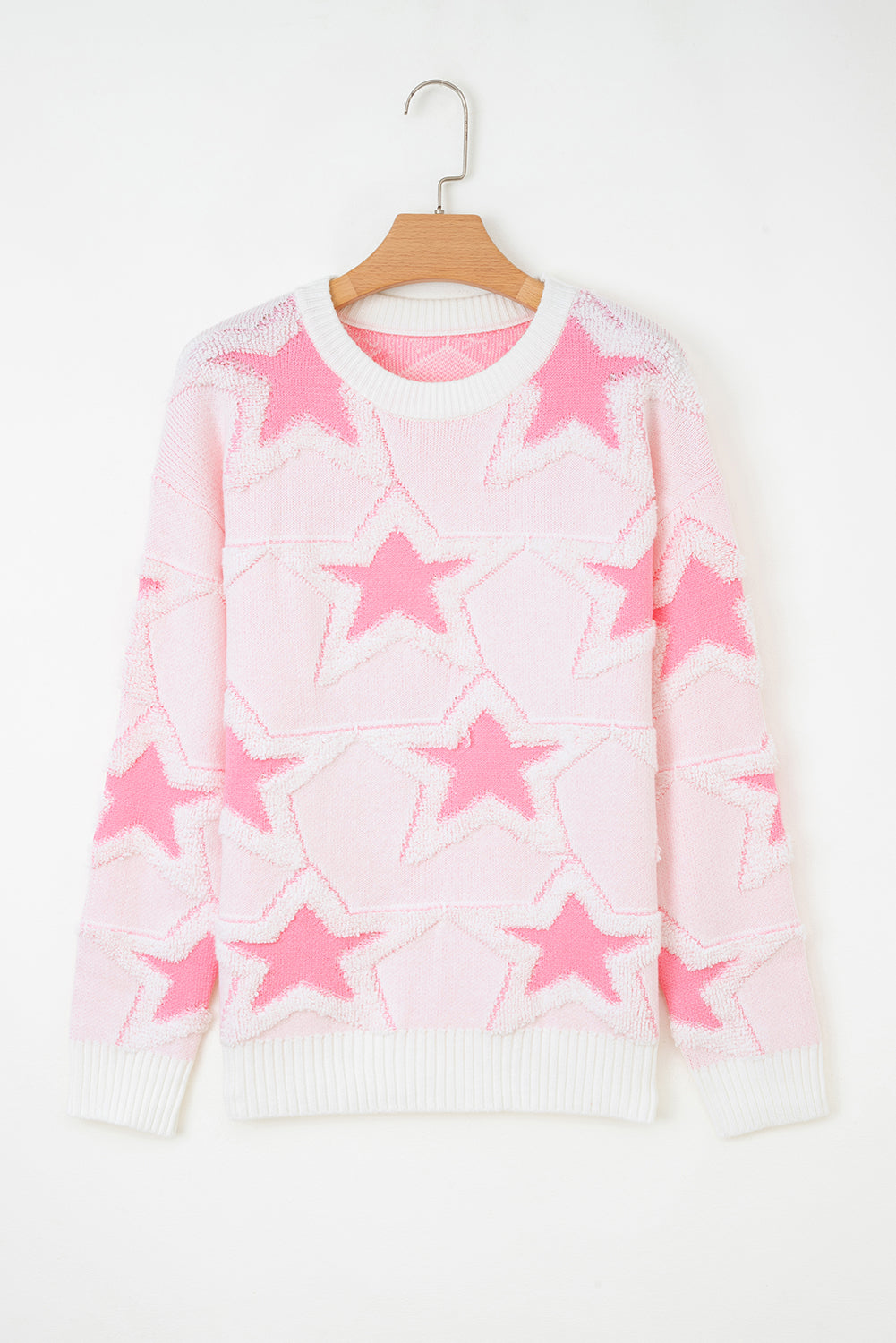 Star Ribbed Trim Drop Shoulder Oversized Sweater