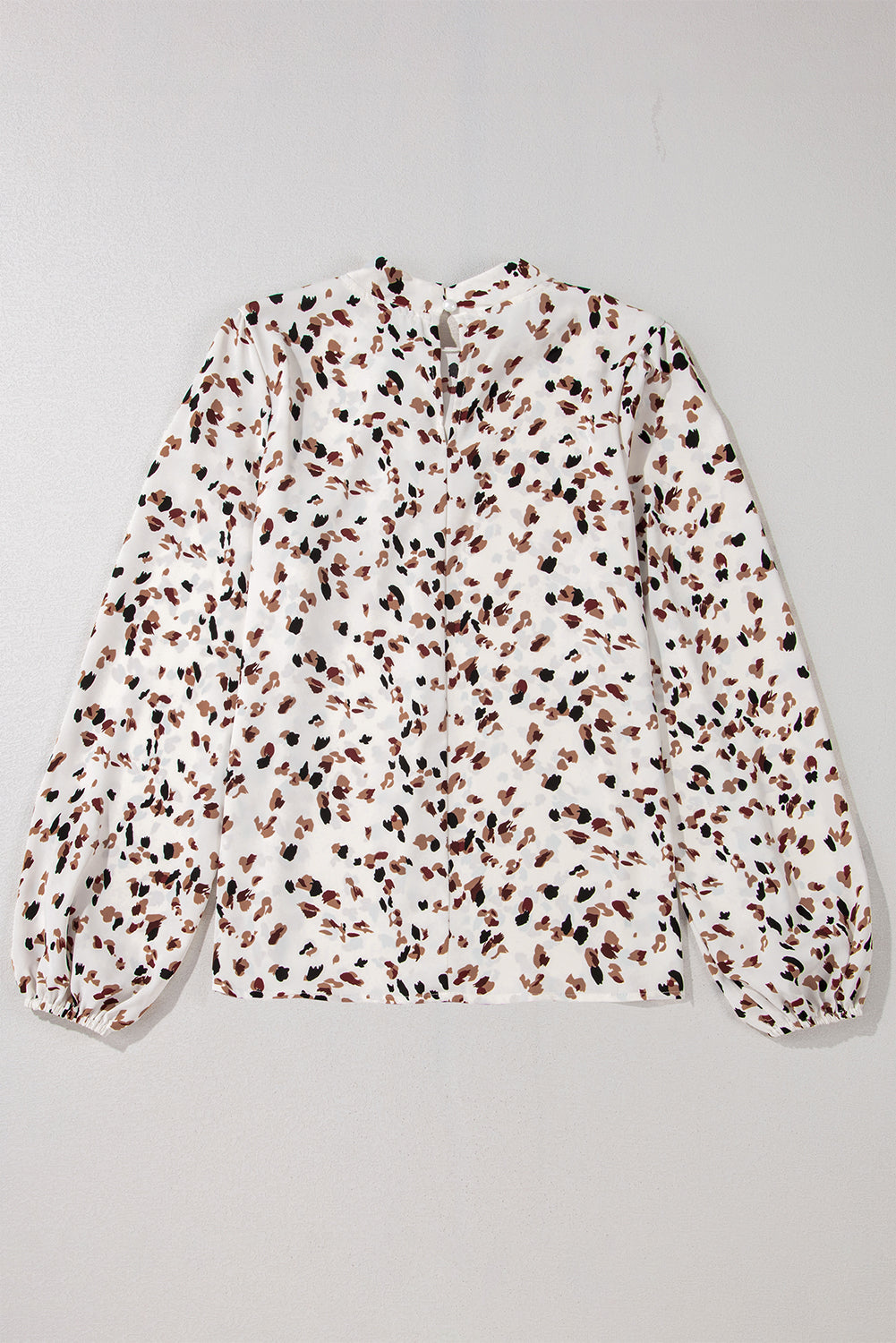 Leopard Lantern Sleeve Pleated Blouse