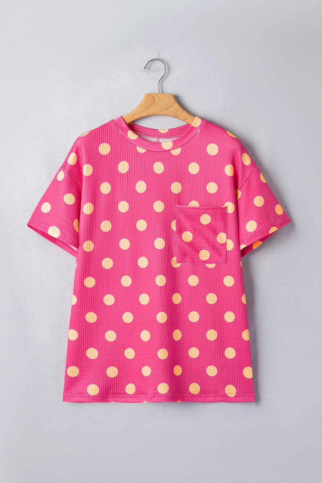 Polka Dot Patch Pocket Drop Shoulder Textured Top