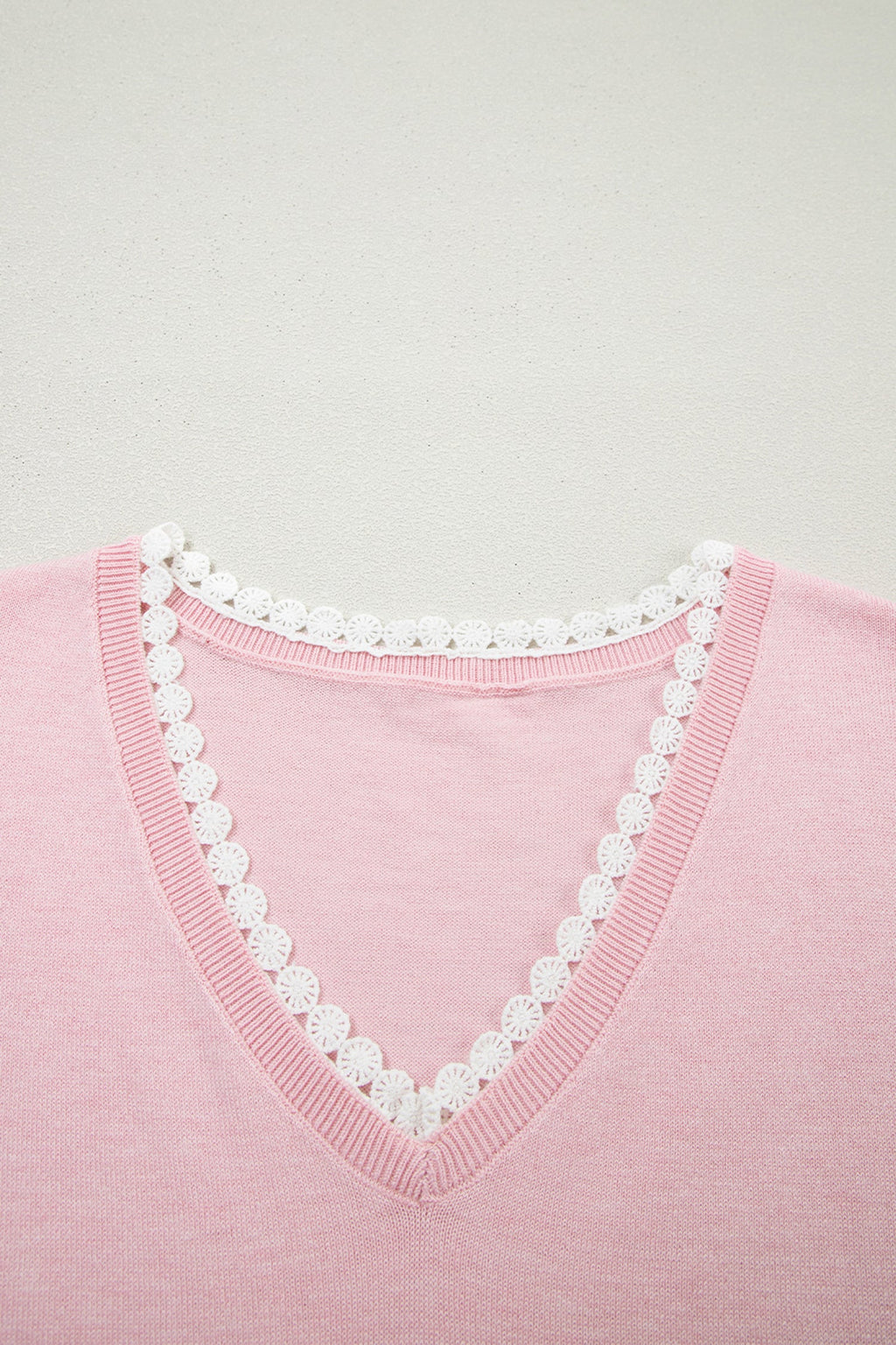 Lacy V-Neckline Short Sleeve Sweater