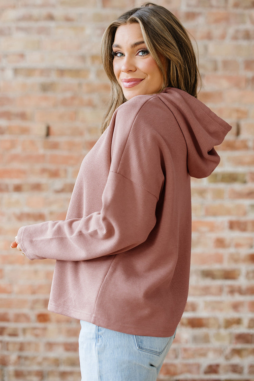 Ribbed Knit Leopard & Lace Drawstring Hoodie
