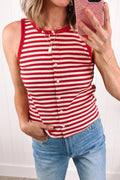 Stripe Ribbed Knit Buttoned Tank Top
