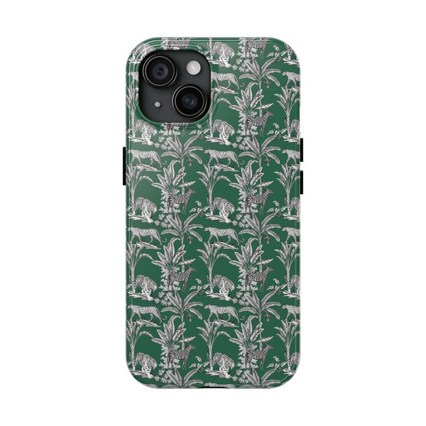 Tough Phone Case — Vintage Botanical Leopard Pattern (Green)