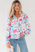 Floral Lace Trim Buttoned Long Sleeve Shirt