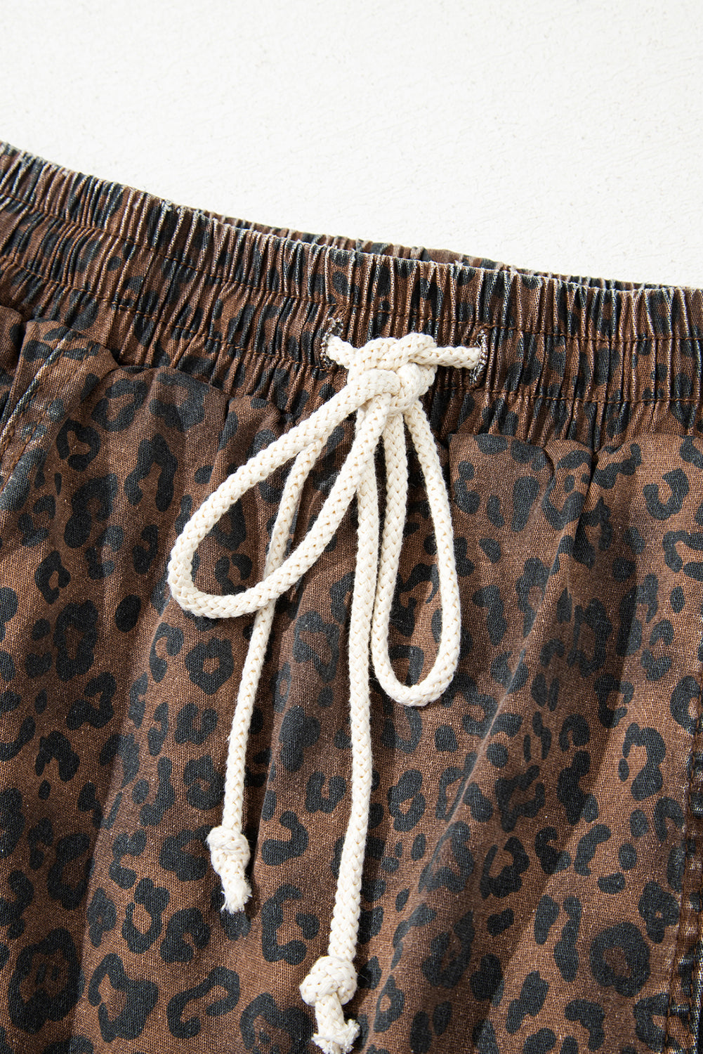 Leopard Denim Drawstring Elastic Waist Skort