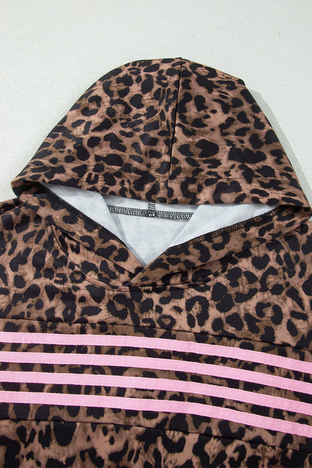 Leopard Contrast Stripe Hoodie & Drawstring Pants Set