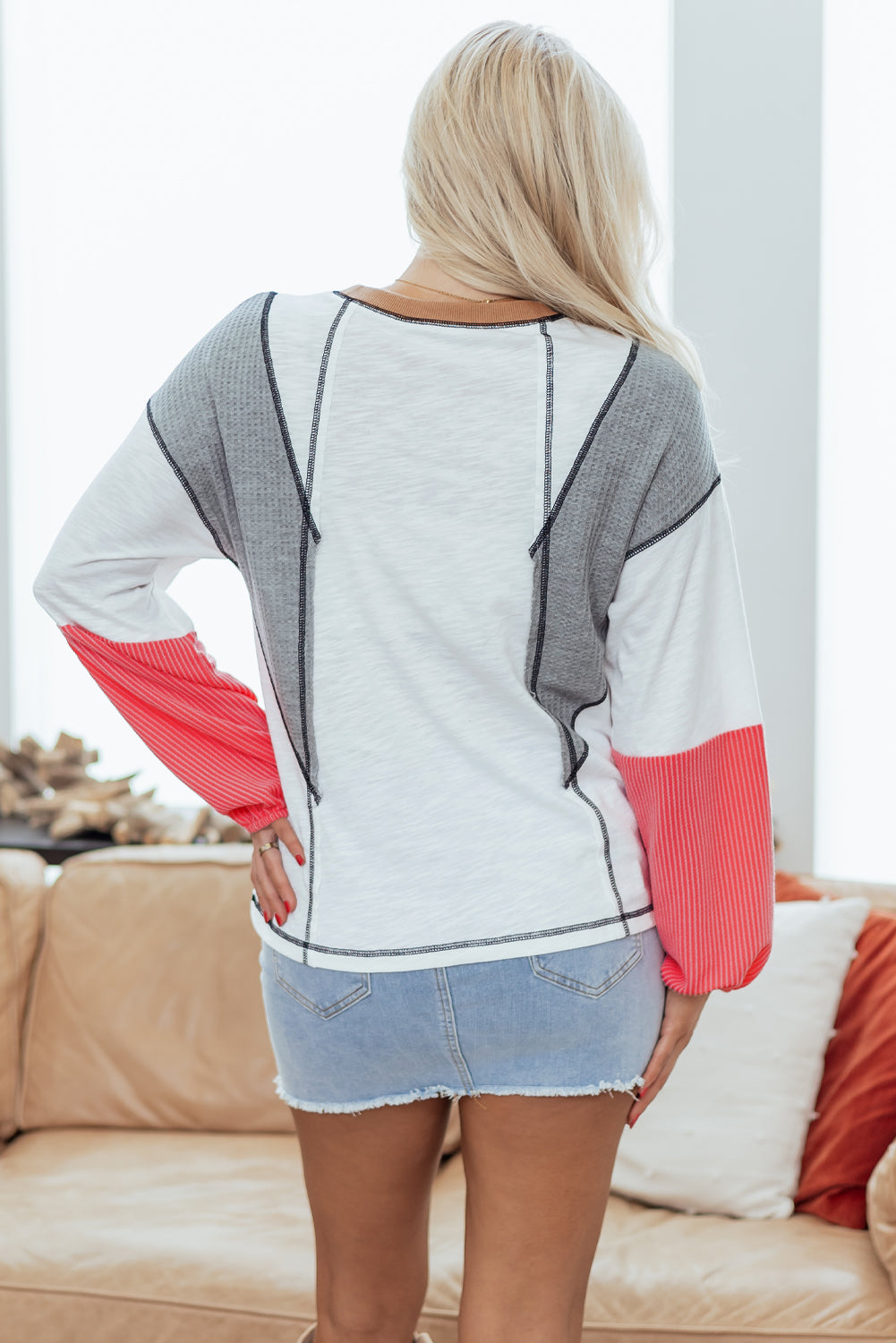 Colorblock Textured Knit Patchwork Top