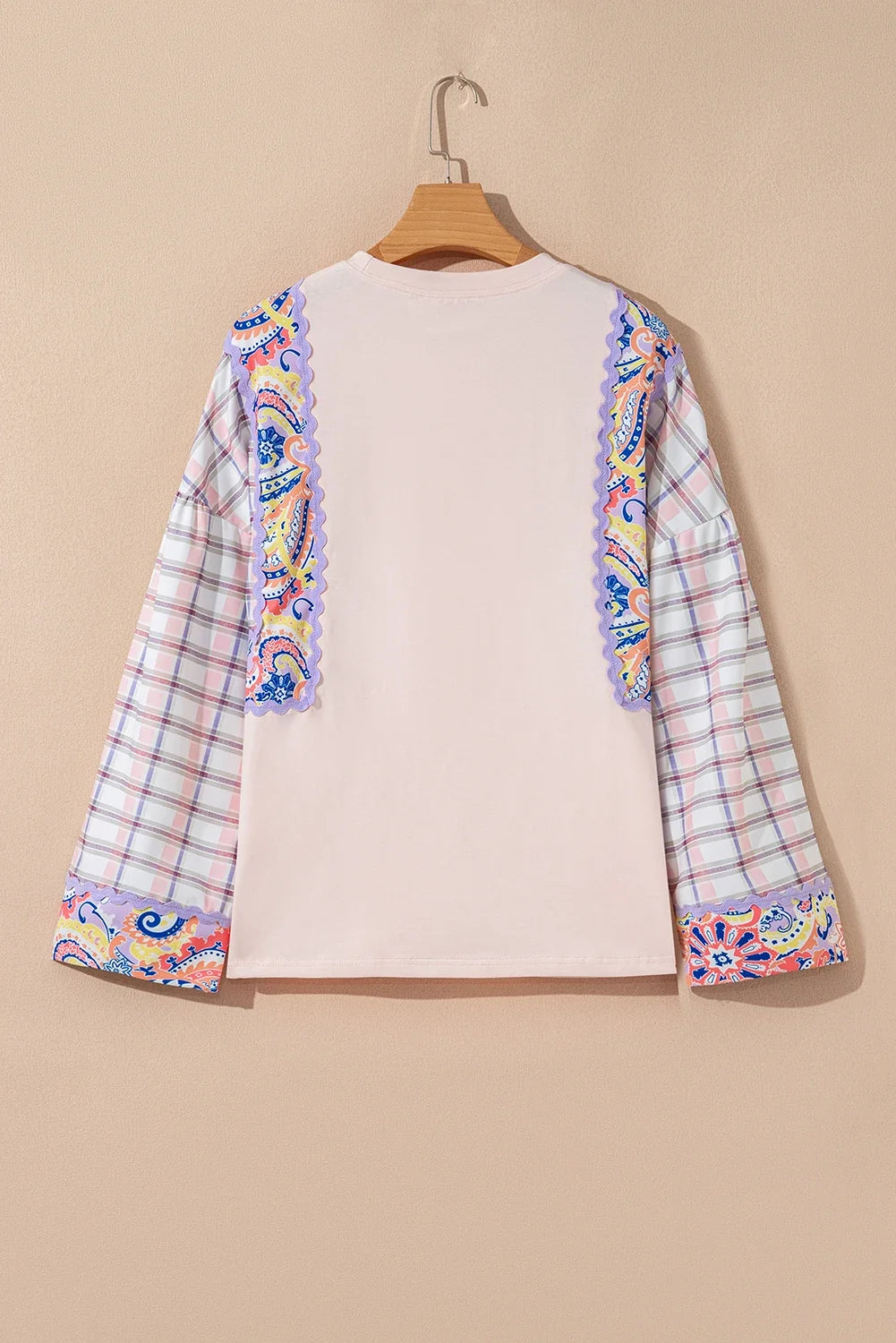 Floral Plaid Patchwork Puff Sleeve Blouse