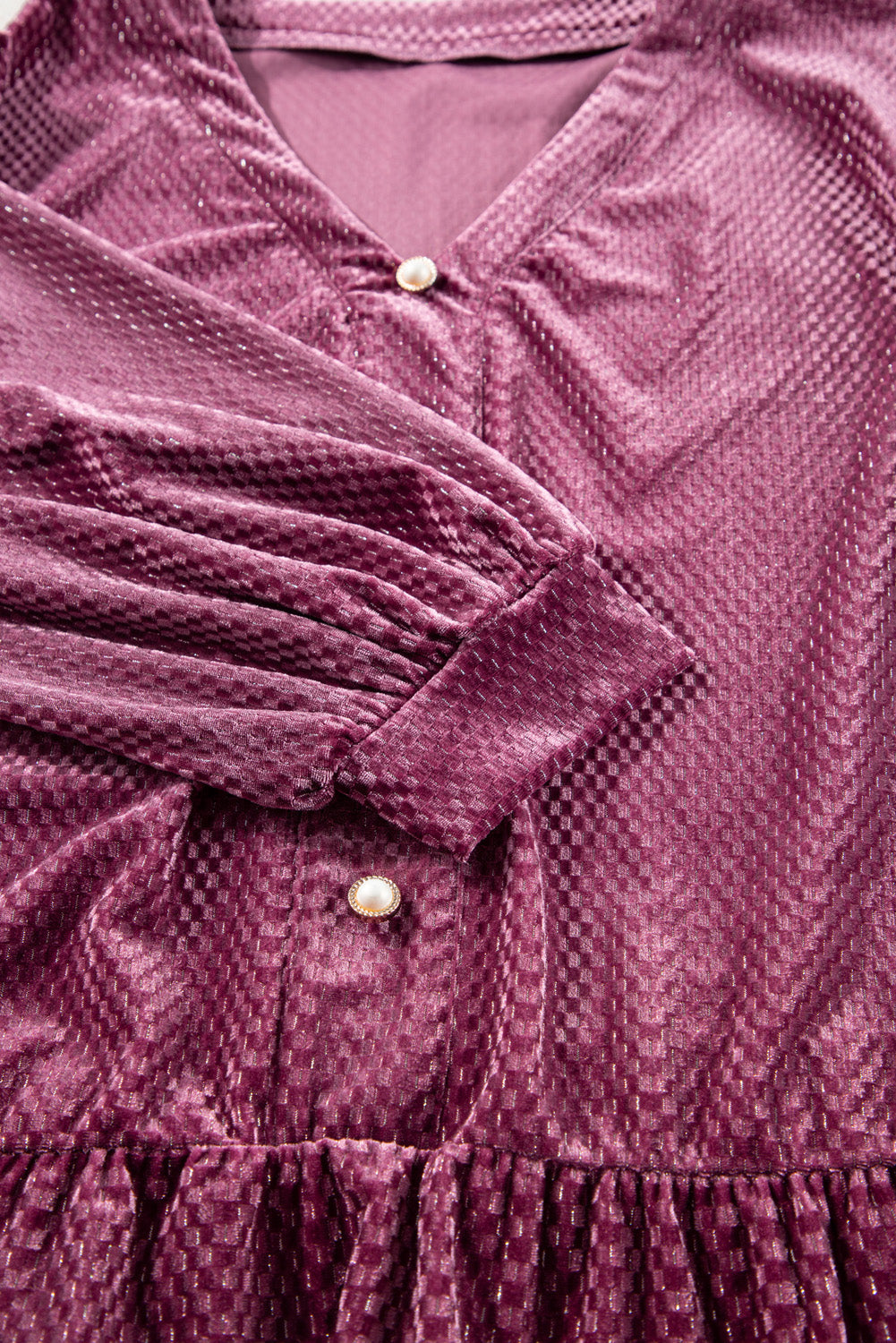Plus Size Textured Velvet Buttoned Tiered Dress
