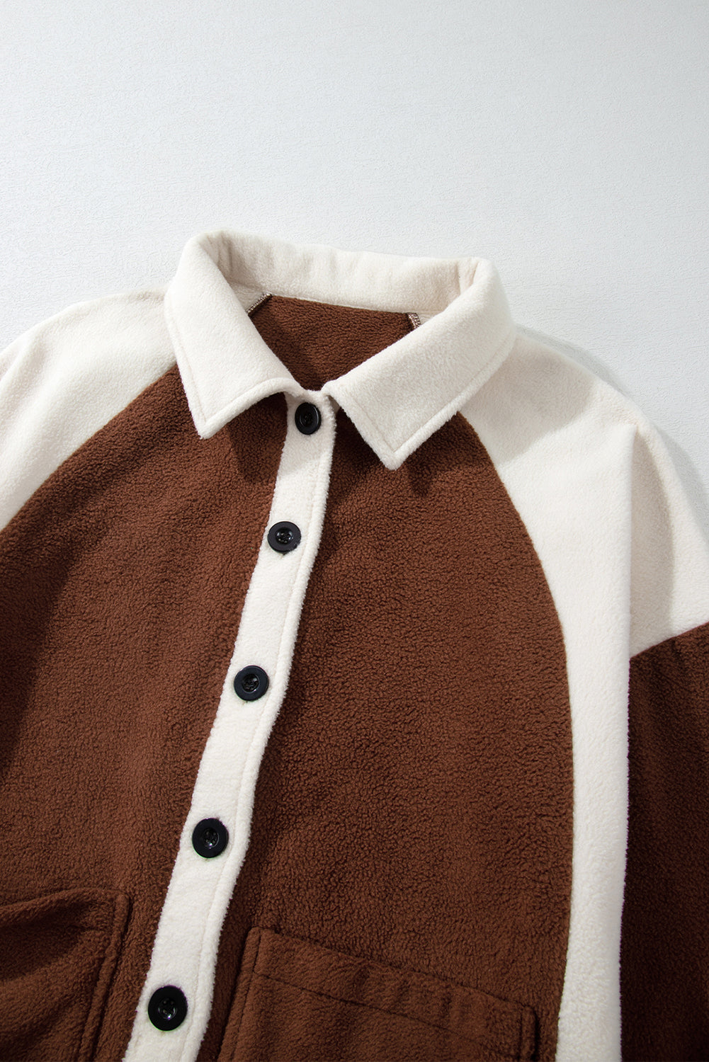 Colorblock Fleece Patchwork Button Down Shacket