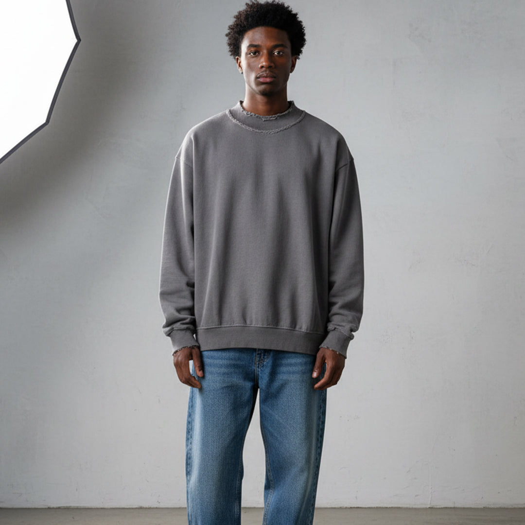 Grey Distress Oversized Sweatshirt
