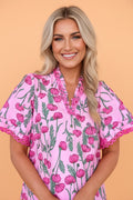 Floral Lace Detail Frilled V-Neck Short Sleeve Blouse