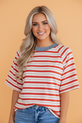Stripe Contrast Collar Raglan Sleeve T-Shirt