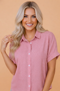 Polka Dot Cuffed Short Sleeve Buttoned Shirt