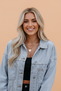Stripe Denim Chest Pocket Oversize Jacket
