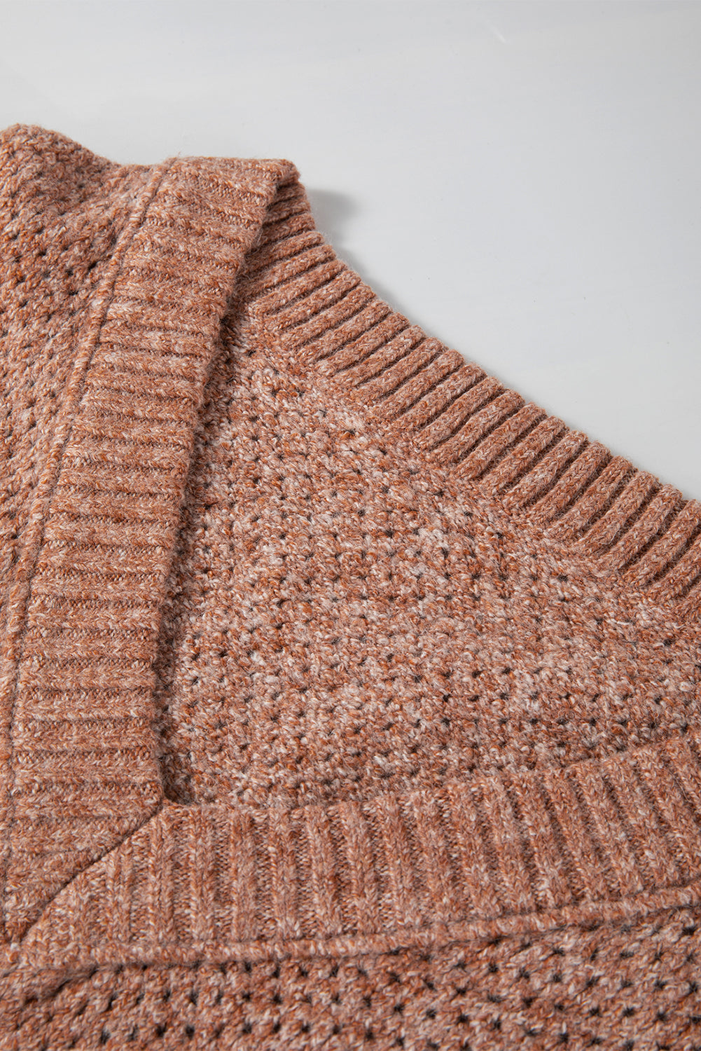Solid Eyelet V-Neck Drop Shoulder Sweater