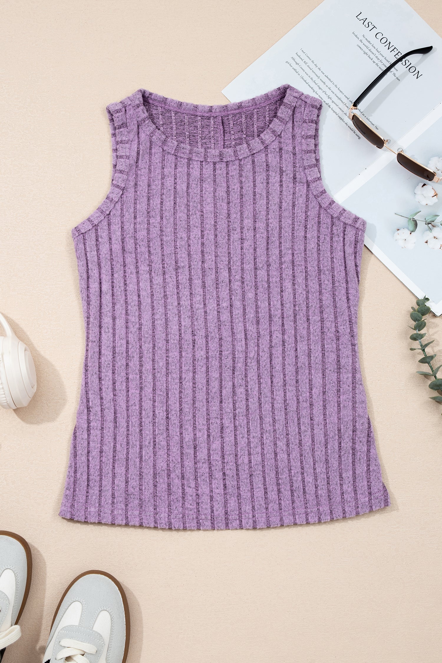 Solid Mineral Wash Ribbed Tank Top