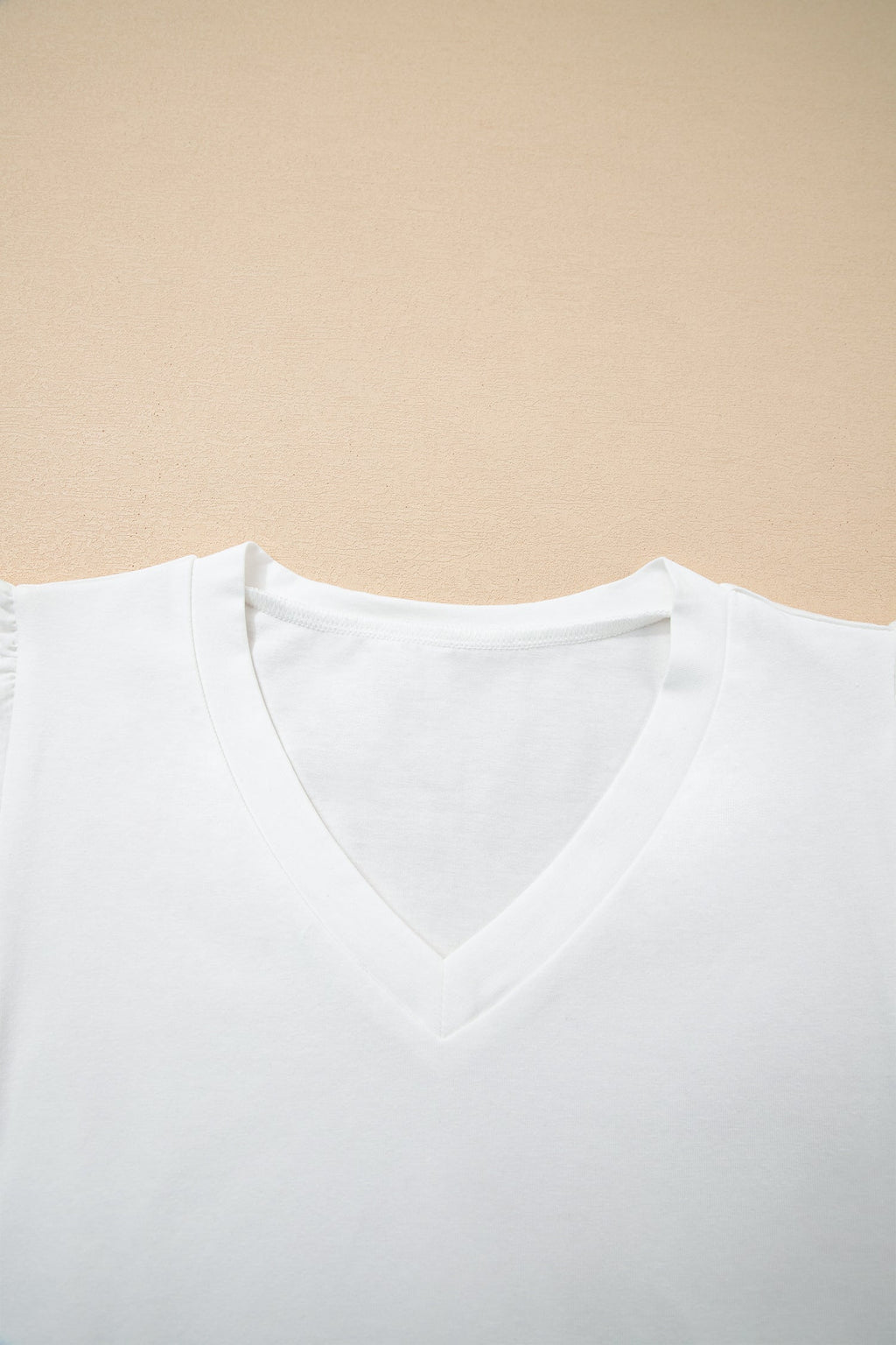 Eyelet Embroidered Flutter Sleeve Patchwork V-Neck Tee