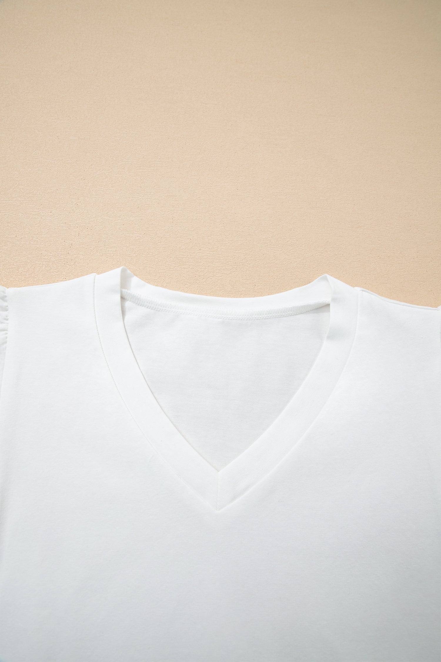 Eyelet Embroidered Flutter Sleeve Patchwork V-Neck Tee