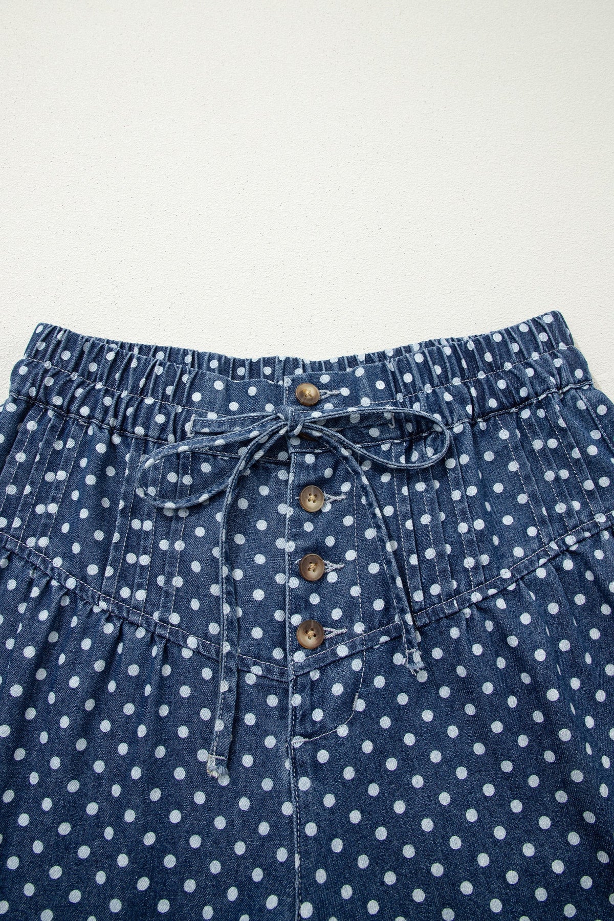 Polka Dot Button Up Pleated Wide Leg Jeans