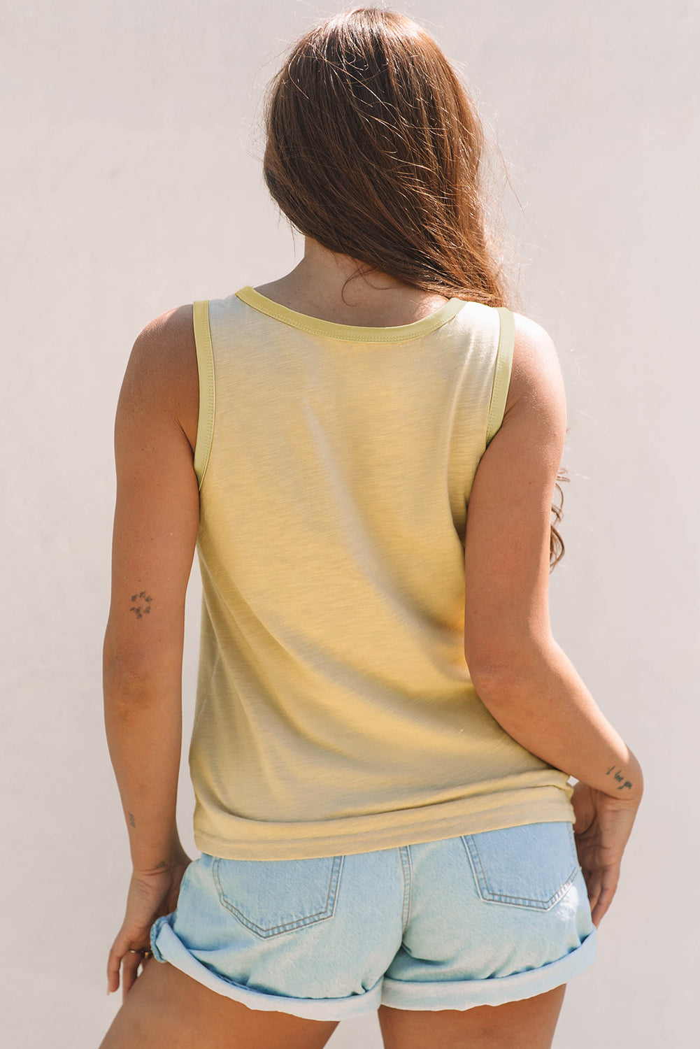 Metallic Contrast Trim Scoop Neck Tank Top