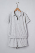 Collared V-Neck Tee & Drawstring Shorts Set