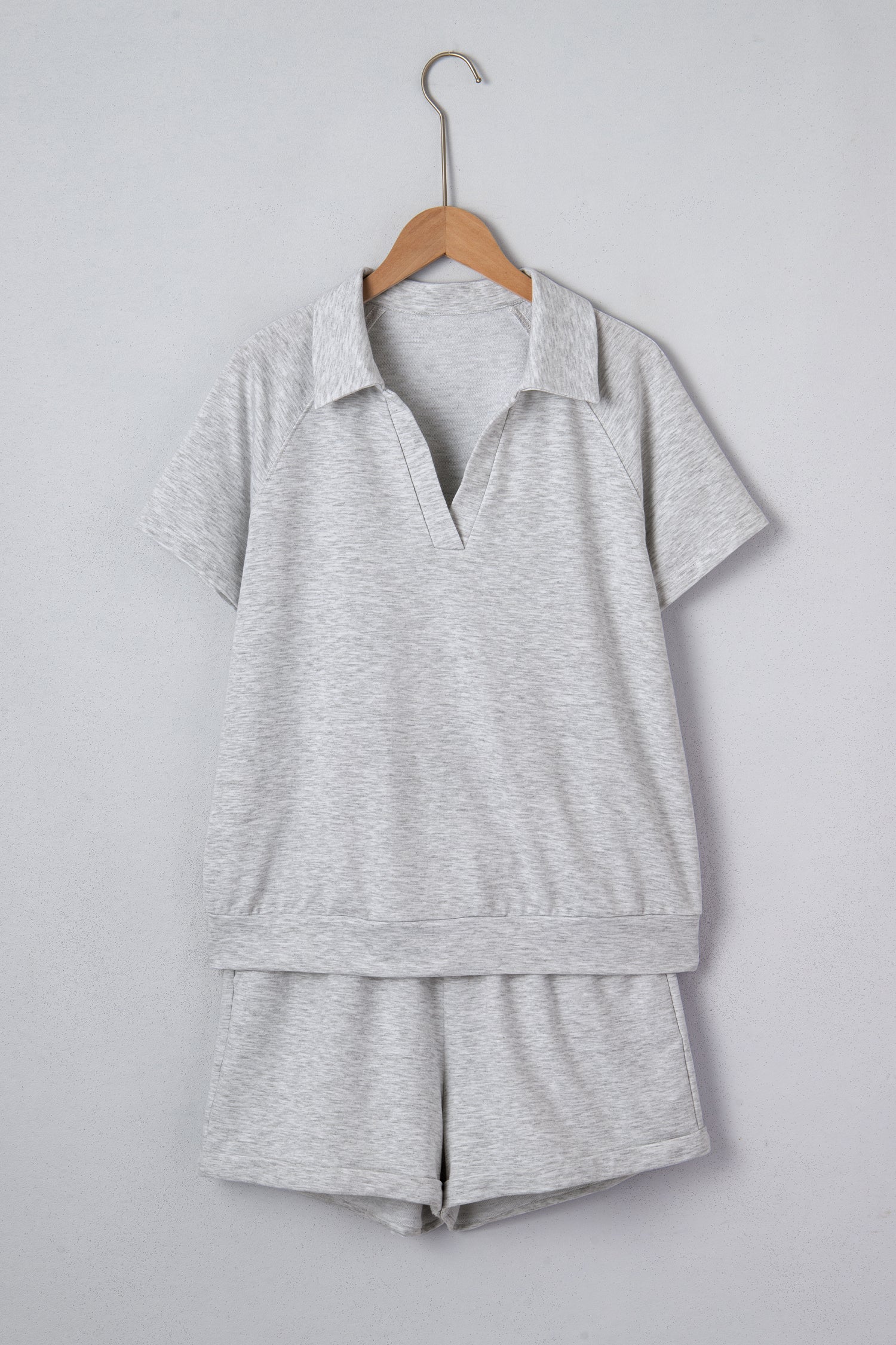 Collared V-Neck Tee & Drawstring Shorts Set
